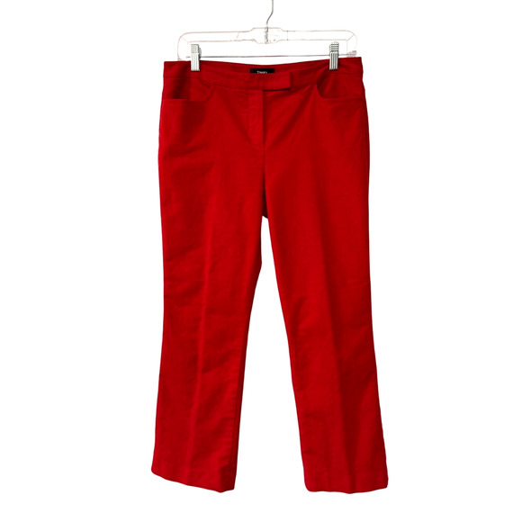 Theory 4 High Rise $298. Moleskin Twill Trousers Cotton Pants Cropped Red - Picture 2 of 10